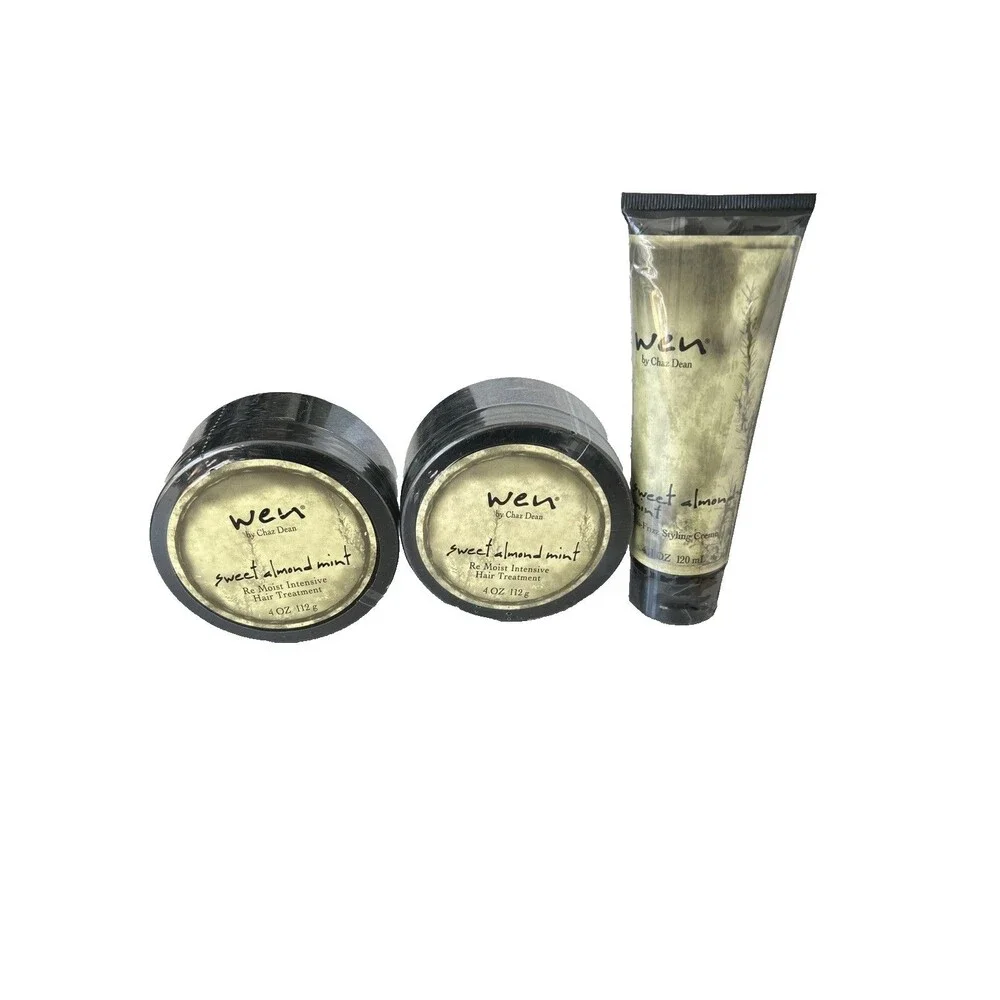 WEN by Chaz Dean Sweet Almond Mint 3 PC LOT Styling Cream & 2x ReMoist Intensive